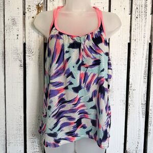 ZeroXposur Womens XL Tankini Top Mesh Overlay Racerback Multicolor Sewn in Pads